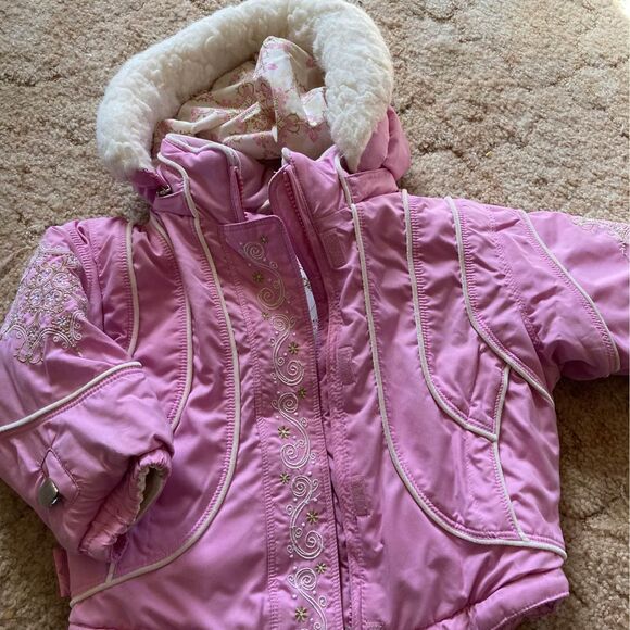 Obermeyer Kids Ski Snow Jacket Detachable Hood Embroidered Pink Size 2T - Picture 1 of 10